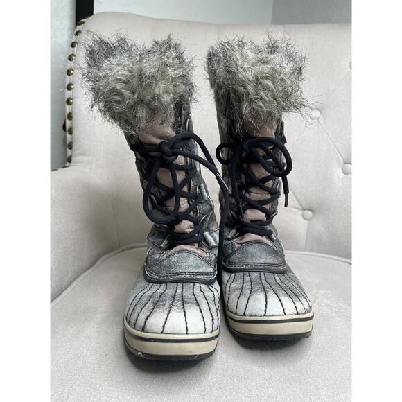 Sorel Tofino SNOW Boots Distressed Metallic Faux Fur Lace Up Size Women’s 8 - Picture 4 of 6